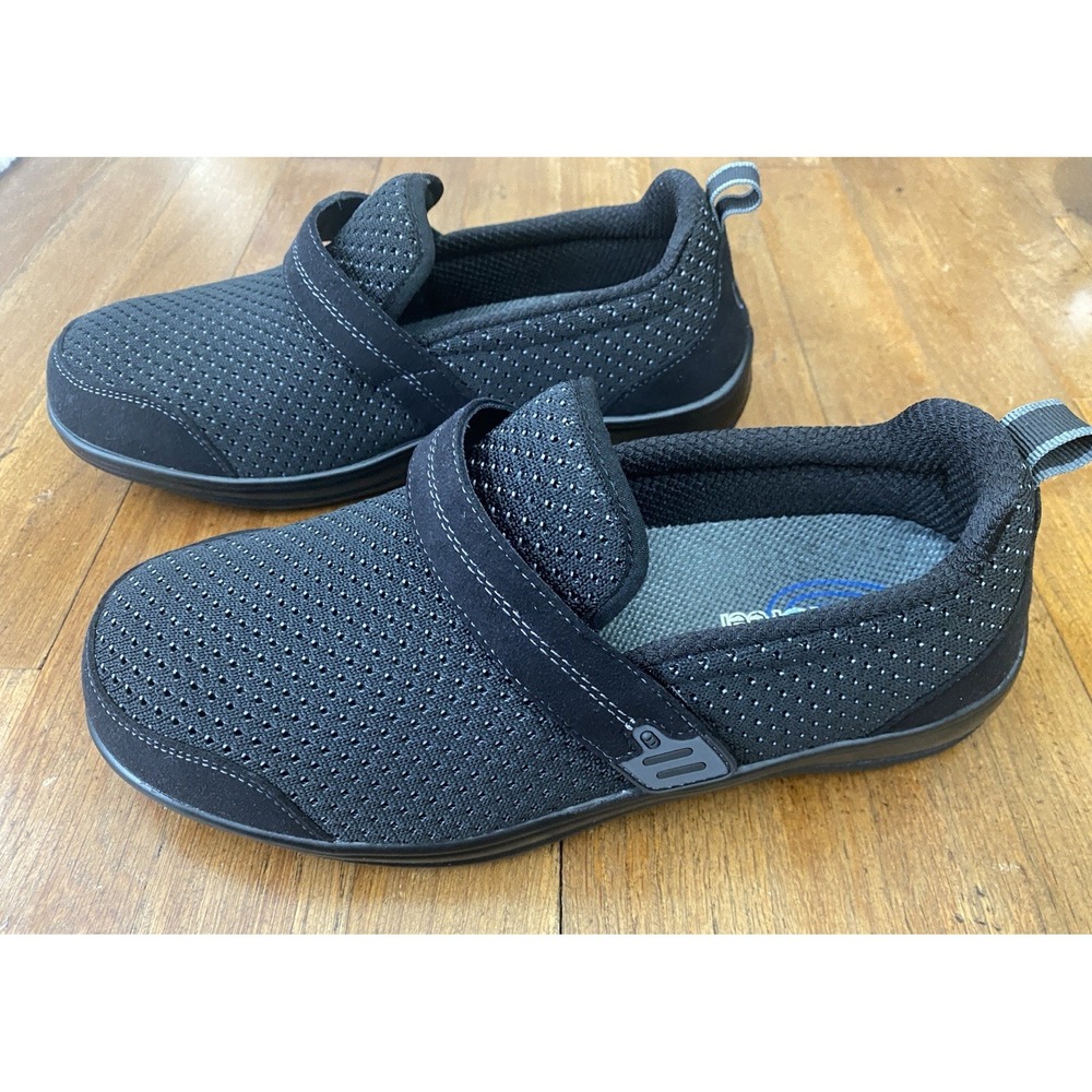 NEW Orthofeet Women's Quincy Stretch Shoe Black Support & Cushion 8 X-Wide 2E
